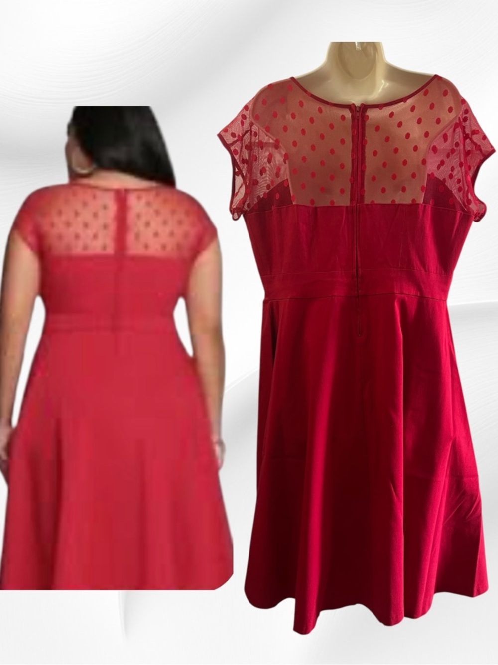 Torrid Red Aline Midi Dress with illusion Polka dot top Size 18 - Picture 2 of 3
